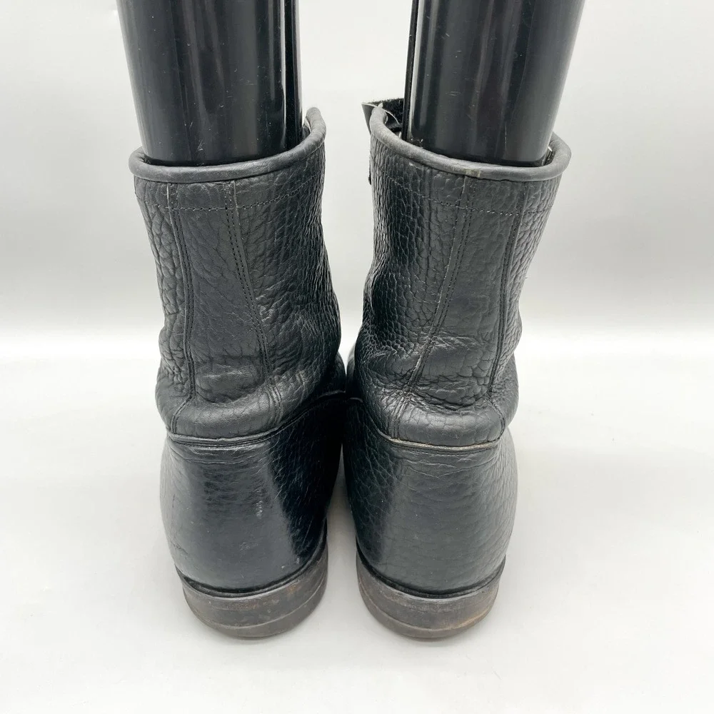 Justin Mens 11 D Lace Up Kiltie Work Boots Black Pebbled Leather VTG Rugged